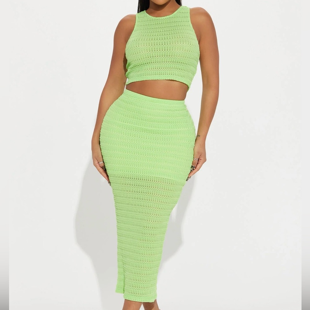 Fashion Nova Lime Green Skirt Set